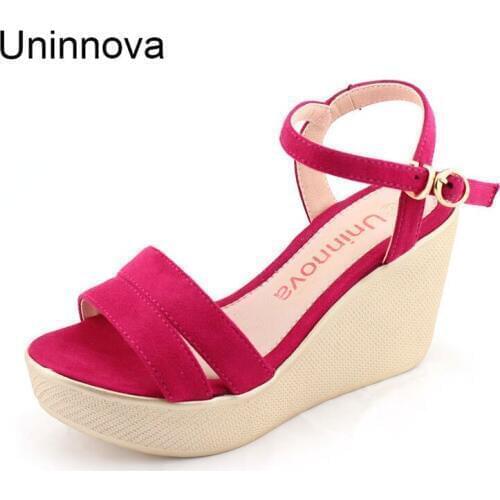 Uninnova Womens Wedge Sandals High Heel Sandals Black Rose Red Pink Casual Comfortable Sandals Extral Small Size 32-43 WSA064