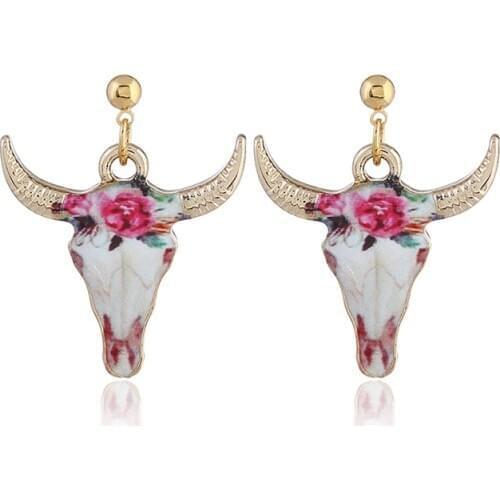 2020 Ladies Personality Earrings Cow Head Print Pattern Fashion Ethnic Style Pendant Art Earrings Gift