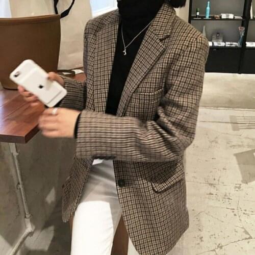 Retro Plaid Wool Suit Jacket Women 2021 Spring Autumn New Plus Size Blazer Womens Fat Mm Slim Plaid Suit Coat 200kg