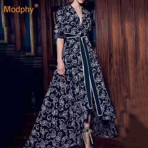 2020 Autumn Fashion New Retro Asymmetric Midi Dress Vestidos Sexy V-neck Long Sleeve Flower Embroidered Club Party Dress