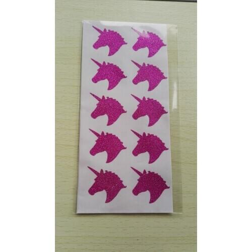 3.8x3.3cm Pink Unicorn glitter sticker label