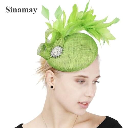 4Layer Sinamay Wedding Mesh Feather Millinery Hat Light Green Linen Fascinator Female Accessories Elegant Headpiece High Quality