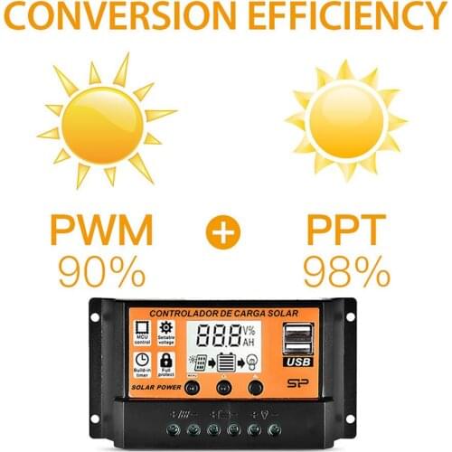60A/50A/40A/30A/20A/10A 12V 24V Auto Solar Laadregelaar Pwm Controllers Lcd Dual Usb 5V Output Zonnepaneel Pv Regulator Hot