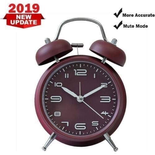 Ticking 4" Twin Bell Alarm Clock Metal Frame 3D Dial with Backlight Function Desk Table Clock for Home and Office Midnight Black