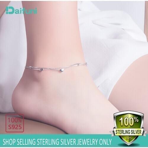 Thin 925 Sterling silver Shiny Heart-shaped Chains Anklet For Women Girls Friend Foot Jewelry Leg Bracelet Barefoot Never Fade