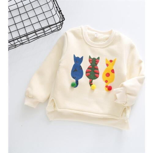 Dulce Amor Winter Warm Kids Hoodies Sweatshirt With Velvet Children Print Cats Pullover Tops Cotton Baby Boys Girls Clothing
