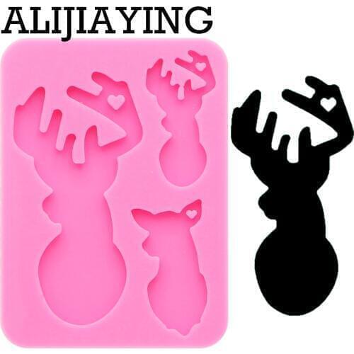 DY0146 Shiny deer mama/baby Dad/baby keychain silicone mold DIY moose craft keyring pendant for girl jewelry funny keychains