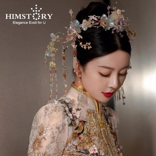 HIMSTORY Vintage Chinese Traditional Wedding Hair Accessories Sweet Handmade Glass Crystal Stage Show Flower Head Jewelries