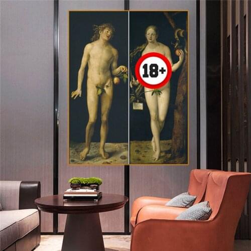Holover Canvas Oil Painting Wall Art Aesthetic Home Decoration Albrecht Durer"Adam And Eve"Western Art Decor Poster