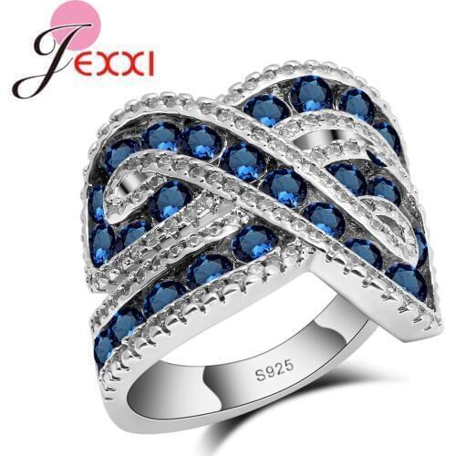 Fine Quality White/Blue CZ Crystal Brand New 925 Sterling Silver Wedding Engagement Rings Women/Girls Bridal Cross Ring