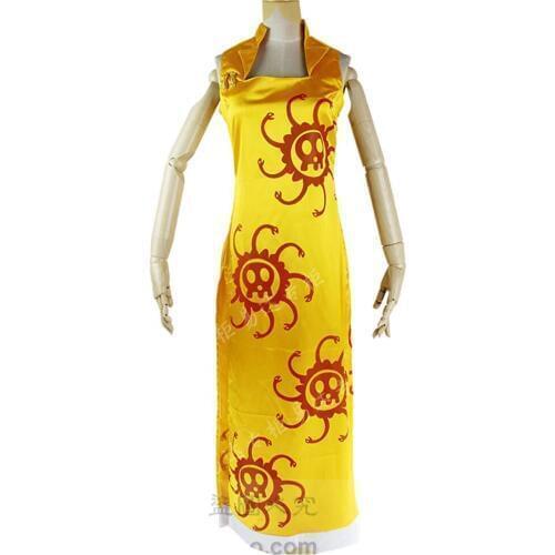 2020 One Piece Cosplay Pirate Empress Boa Hancock Yellow Cheongsam Dress Costume Three Colors For Choosing