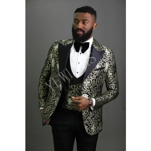 Handsome Groomsmen Peak Lapel Groom Tuxedos Mens Wedding Dress Man Jacket Blazer Prom Dinner (Jacket+Pants+Tie+Vest) A038