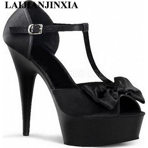 LAIJIANJINXIA Bowtie Night Club Women Sexy Dance Shoes 15cm High Heels Platform Dancing Shoes Sandals Pole Peep Toe Dance Shoes