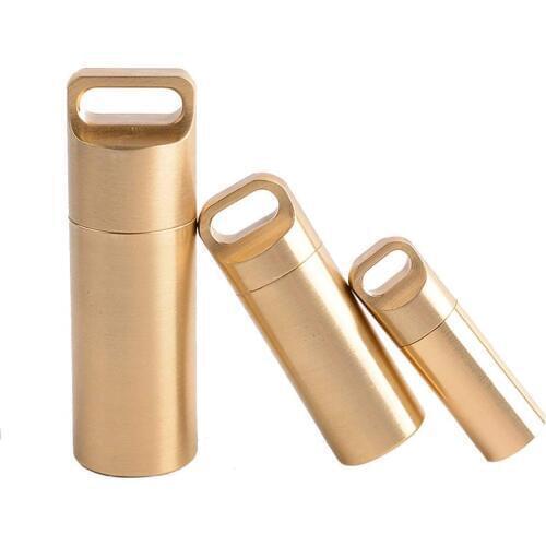 Brass Airtight Watertight Storage Container Dry Box Seal Bottle Case For Pill Capsule Fob Emergency Medicine Match Cell Battery