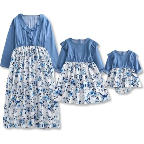 Menoea Mother Daughter Macthing Dresses Family Outfits Flower Mom Mum Baby Mommy and Me Clothes Sets Women Kids Fall Girls Dress