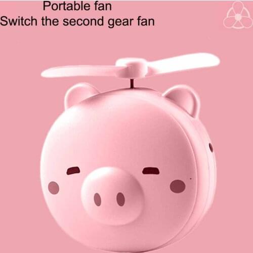 Mini Cosmetic Fan LED Fill Light Pig Cute Cartoon Handheld Portable Makeup Hand Mirror USB Rechargeable Round Pocket Mirror
