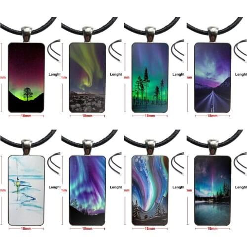 Aurora Borealis Fashion Glass Cabochon Pendant Necklace With Women Steel Plated Statement Jewelry For Unisex