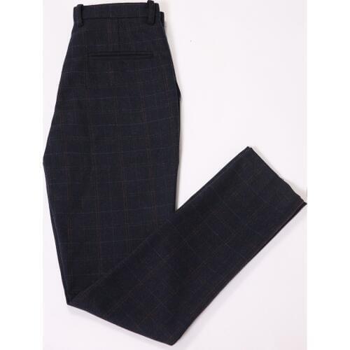 British Style Wool Tweed Blue Plaid Men Suits Slim Fit Pant Custom Groomsmen Groom Tuxedso Pant Mens Wedding Suit trousers