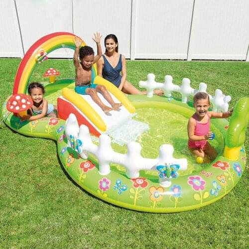 New Large Water Slide Pool 450L Children inflatable Hot Tub Garden Rainbow Waterfall Pool with Fence Summer Baby Water Amusement
