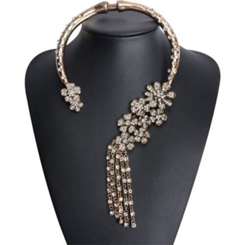 BK Women Lovely Tassel Necklace Vintage Floral Clavicle Chain Metal Alloy Collar Necklace Party Gift Dress Accessories for Girls