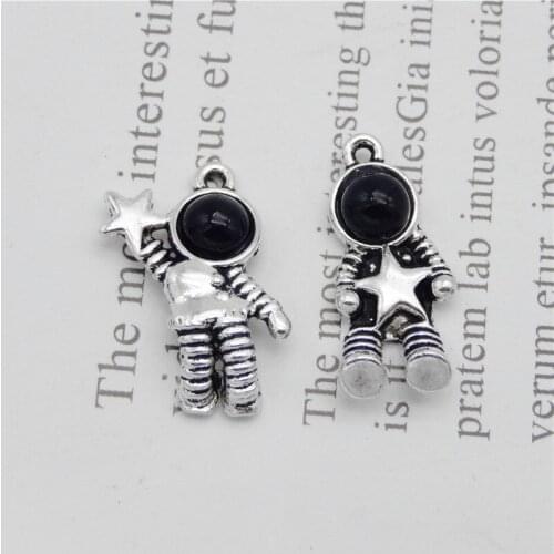 Julie Wang 12PCS Astronaut Charms Alloy Antique Silver Color Spaceman Pendant Bracelet Earrings Accessory Jewelry Making