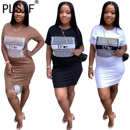 PLSIF o neck simple pure color cool print skinny dress sexy tight club party fashion sheath dress high street dress