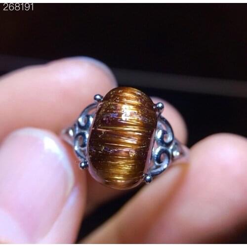 Natural Copper Rutilated Quartz Adjustable Ring 12/7.6mm Crystal Women Oval 925 Sterling Silver Wealthy Stone Ring AAAAAA