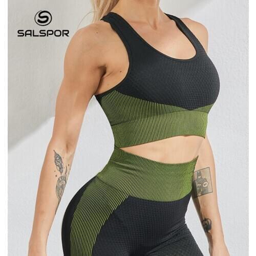 SALSPOR Women Jogging Shockproof Sexy Push Up Bra Blackness Fitness Seamless Bralette Female Tops Tank Workout Sportwear Ladies