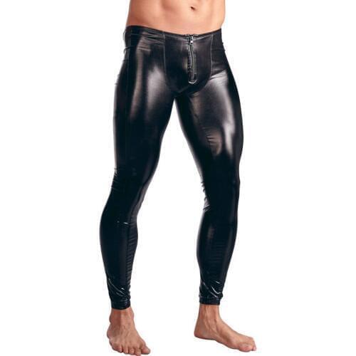 Sexy U Pouch Zipper Open Shiny Stage Dance Pencil Pants Faux Leather Skinny Pants Sexy Legging Gay Wear Plus Size Sexy Tight F24