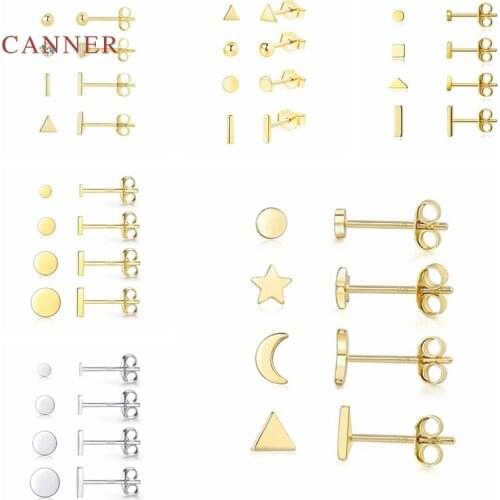 CANNER 4Pcs/Set 925 Sterling Silver Earrings For Women Triangle Star Stud Earrings Jewelry Ear Piercing Mom Gift 2021 Trend