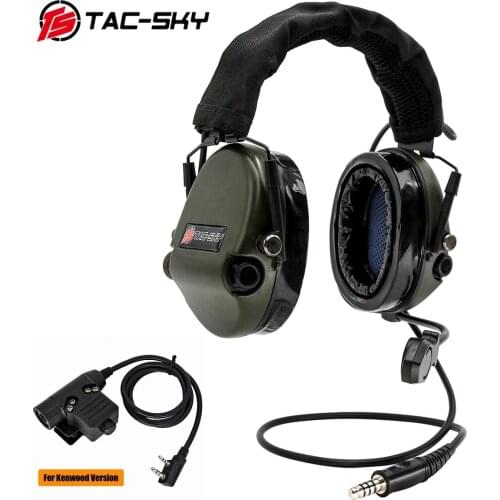 TAC-SKY TEA Hi-Threat Tier 1 Silicone Earmuff Hunting Sports Noise Reduction Tactical Headphones + KENWOOD U94 PTT