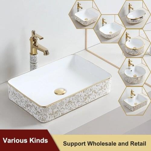 Bathroom Vessel Vanity Sink Ceramic Art Basin Shampoo Sinks Rectangular Wash Basin Modern Home Sinks Set Tap Mixer Faucet