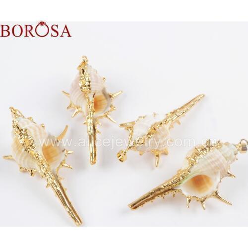 BOROSA Jewelry 10PCS Gold Color Natural Conch Shell Pendant Beads Jewelry for Necklace For Women Girls G1656
