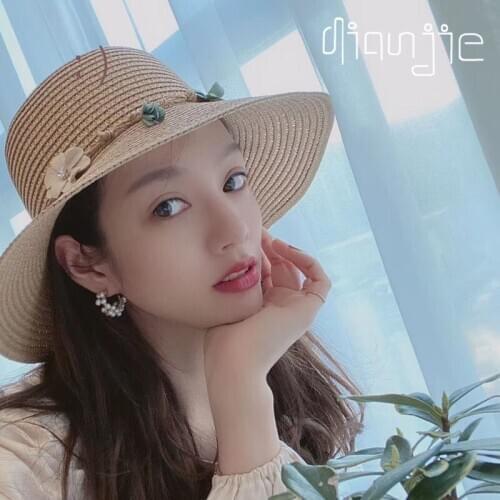 2021 Handmade Summer New Womens Sun Hat Bucket cap beige lace Bowknot Flowers Ribbon Flat top Straw Hat Beach Caps Panama