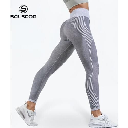 SALSPOR Women Gym Seamless Leggings Seamless Fitness High Waist Leggings Women Side Stripes Slim Leggins Mujer Female Sportswear