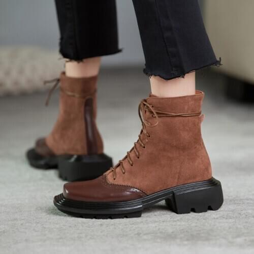 Womens boots spring 2020 new leather womens shoes suede womens short boots British retro trend womens nude boots