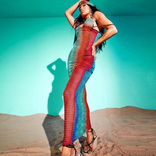 2021 New Style Women Sexy Long Dress Ladies Skinny Fit High Elasticity Summer Slim Spaghetti Strap Dress For Holiday Beachwear