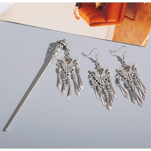1/2pcs Geometric Earring And Hairpin Set Gypsy Earrings For Women Girl Accessory Hair Sticks Chinese Style Indian Jewelry