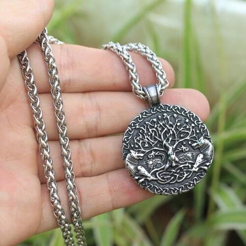 1pcs viking wolf necklace Two wolves sigil commissioned Celt stainless steel wolf pendant tree of life and world tree jewelry