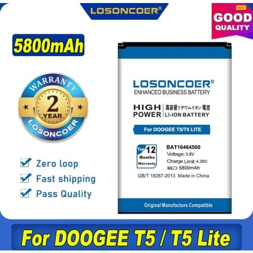 100% Original LOSONCOER BAT16464500 5700mAh Battery For DOOGEE T5/T5 Lite