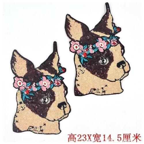 2pcs/lot Large Boutique Sequins Embroidery Patches for Clothing Wreath Cute Puppy Dog Animals Sewing Accessories