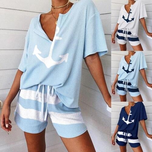 2020 Fashion Pajamas Sets Women Short Sleeve Tops + Shorts Set Nightwear Pyjamas Female Summer Sleepwear 2pcs/set Hot Sale