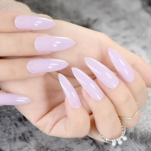 24Pcs Candy Light Purple Pointed False Nail Long Stiletto Nails DIY Acrylic Nails Tips Full Cover Manicure Product