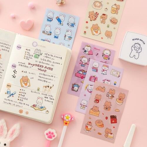 4 Sheets/lot Kawaii Animal Daily Life Pet Stickers Scrapbooking Diy Bullet Journal Korean Diary Stationery Sticker Art Supplies