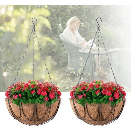4PCS Hanging Planter Basket Coconut Liner Flower Pots With Hanger Hooks Garden Yard Living Room Hanging Planter Flower Pots