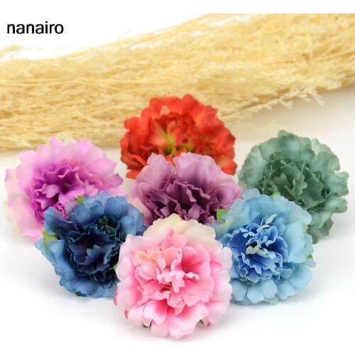 50pcs 4.5cm Cheap Artificial Silk Flower Head Fall Vivid Peony For Wedding Home Party Decoration Chrismas Gift Fake Flowers