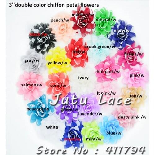 60 pcs / lot , 3'' two - tone chiffon flowers , flowers accessories , flowers headband
