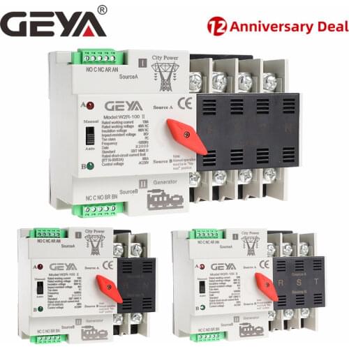 GEYA Din Rail 110V 220V PC Automatic Transfer Switch 63A 100A Household Power Transfer Switch 50/60Hz