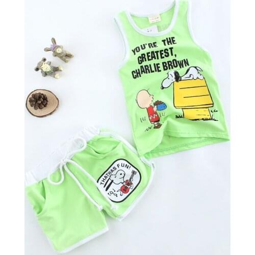 BBD Toddler Sets New Lovely Boy Girl Vest Shorts Suits Summer Cotton Cartoon O-Neck Tops Pants 2PC Tracksuit Outfits on Sale