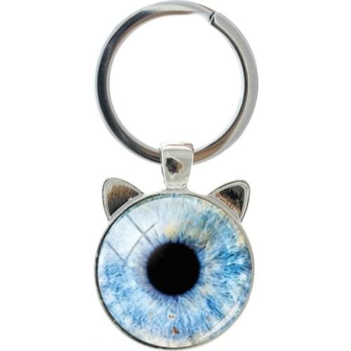JWEIJIAO Color Eyeball Pattern New Trend Cat Ear Keychain Novelty Handmade Silver Plated Men And Women Accessories